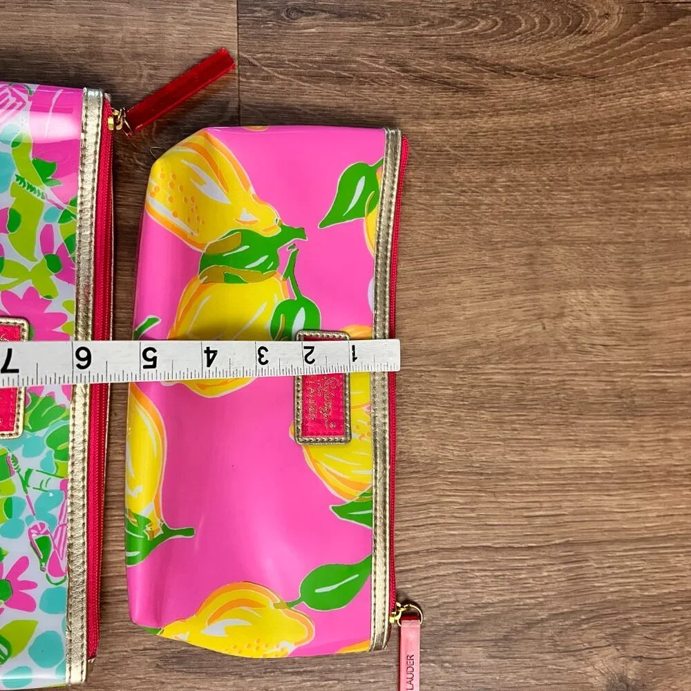 Lilly Pulitzer for Estee Lauder Pink Lemon Floral Makeup/Cosmetic Bag Bundle